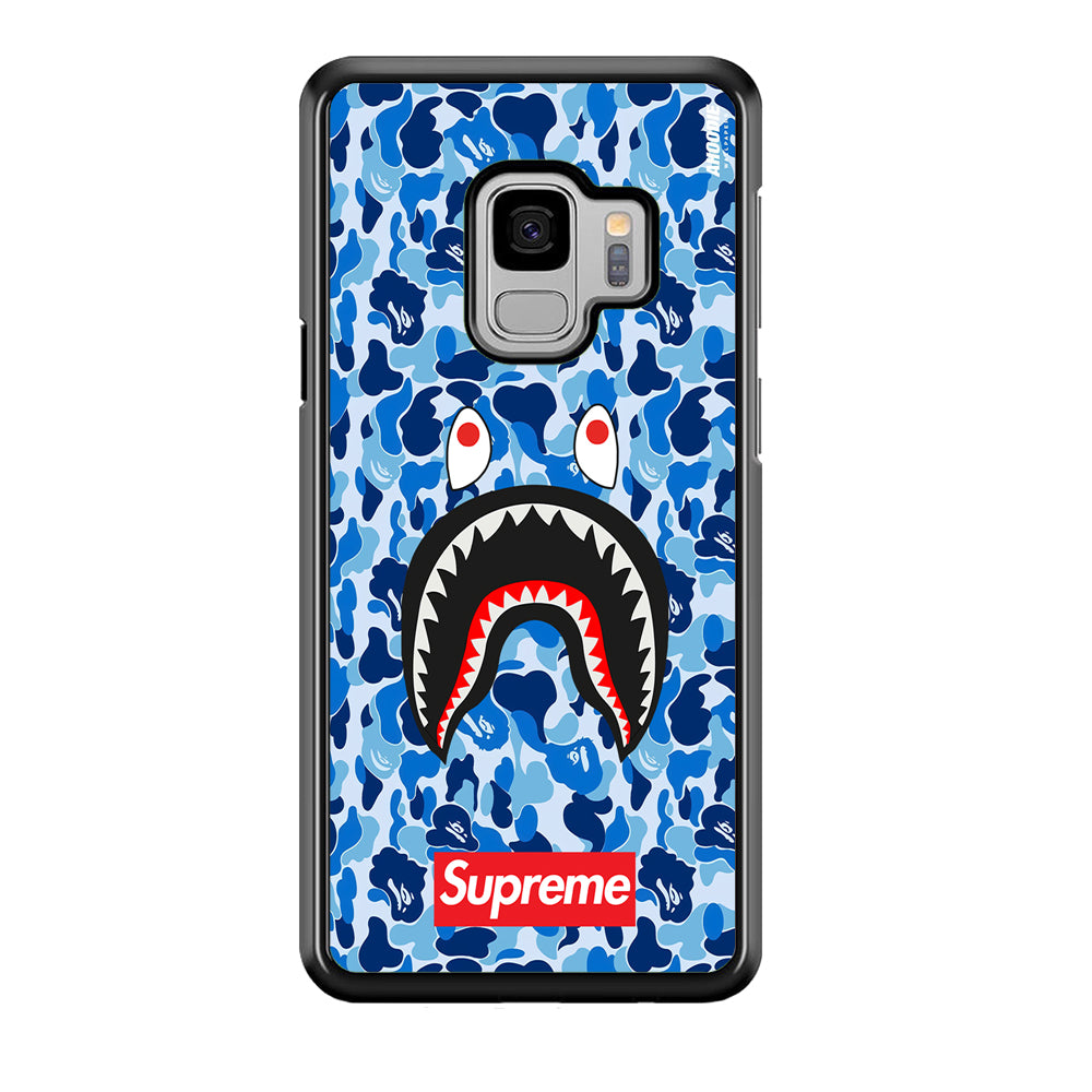 Bape Supreme Blue Camo Samsung Galaxy S9 Case-Rubber White (2D Case)-Oxvistore