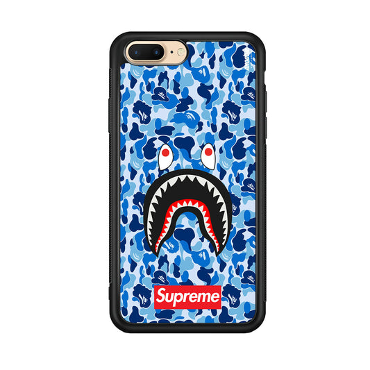 Bape Supreme Blue Camo iPhone 8 Plus Case-Rubber Black (2D Case)-Oxvistore