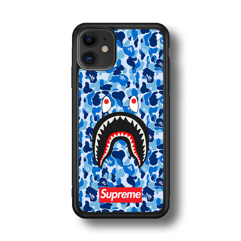 Bape Supreme Blue Camo iPhone 11 Case-Rubber Black (2D Case)-Oxvistore