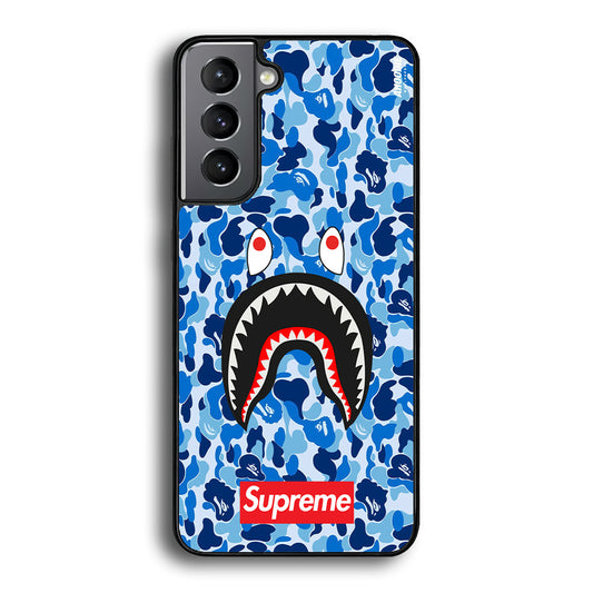 Bape Supreme Blue Camo Samsung Galaxy S23 Case-Rubber White (2D Case)-Oxvistore