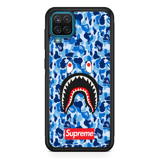 Bape Supreme Blue Camo Samsung Galaxy A12 Case-Rubber White (2D Case)-Oxvistore