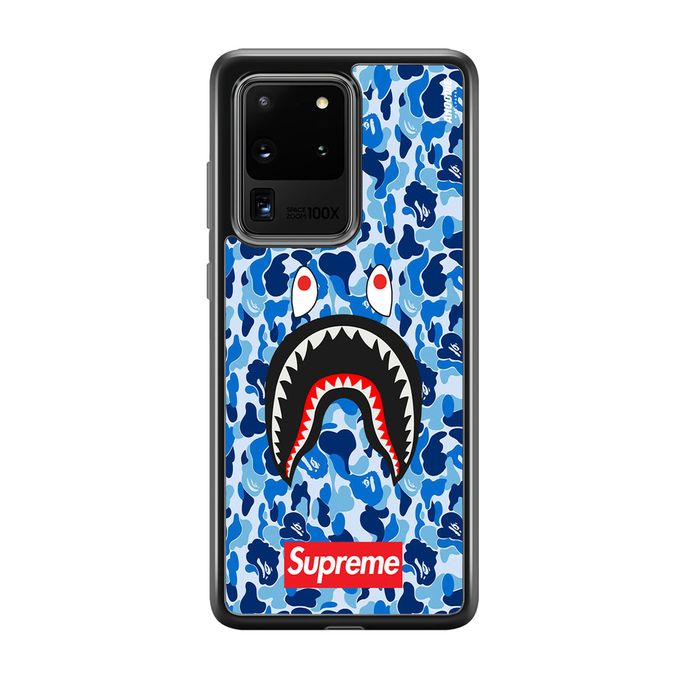Bape Supreme Blue Camo Samsung Galaxy S20 Ultra Case-Rubber White (2D Case)-Oxvistore