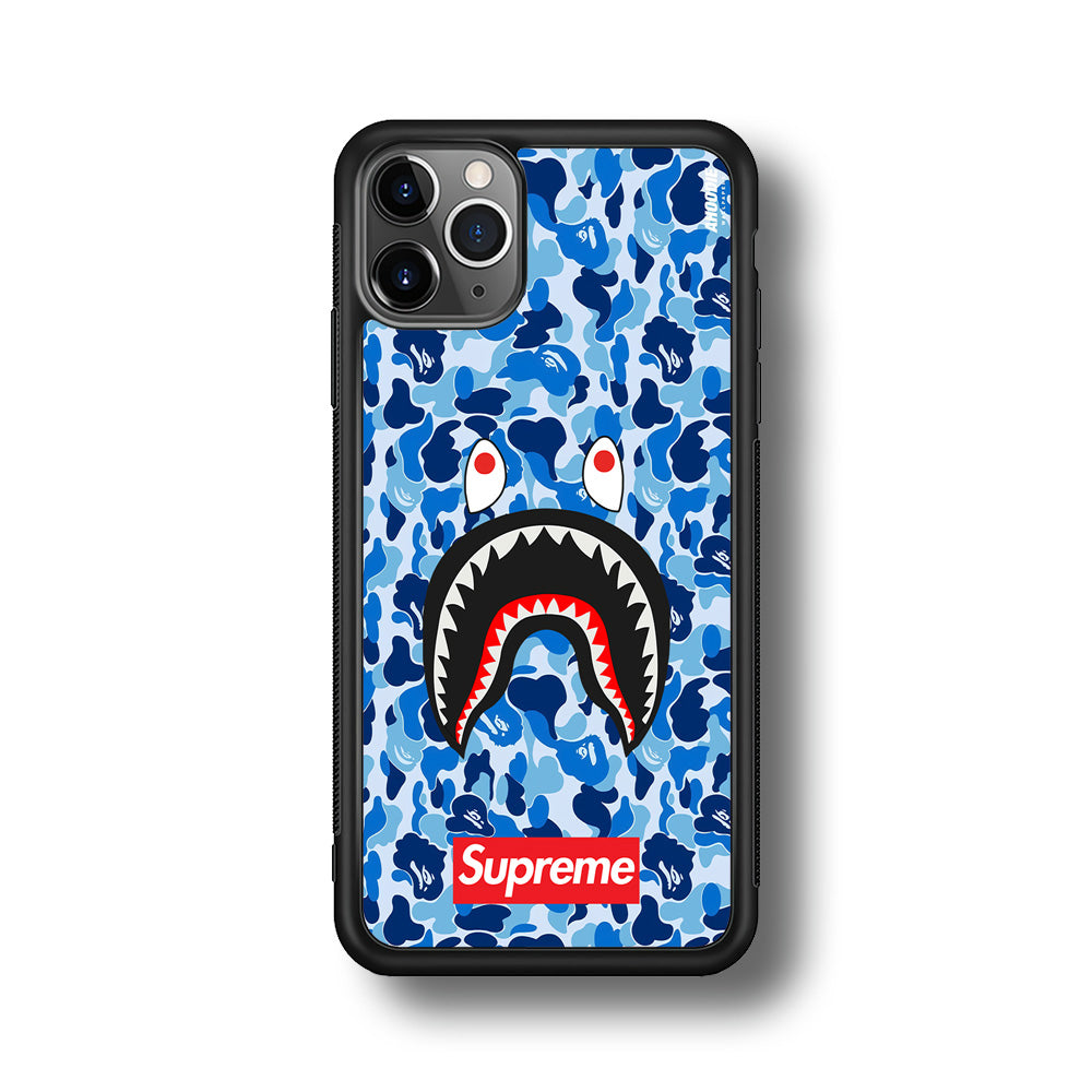 Bape Supreme Blue Camo iPhone 11 Pro Case-Rubber Black (2D Case)-Oxvistore