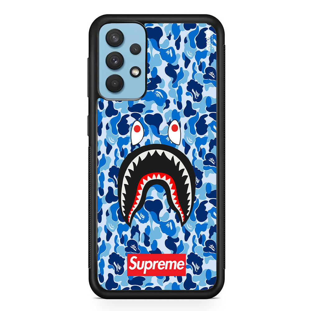 Bape Supreme Blue Camo Samsung Galaxy A32 Case-Rubber White (2D Case)-Oxvistore