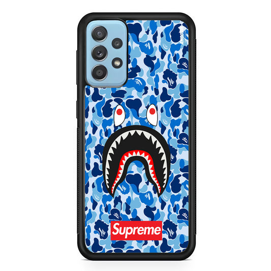 Bape Supreme Blue Camo Samsung Galaxy A52 Case-Rubber White (2D Case)-Oxvistore