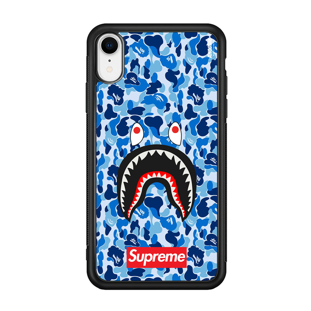 Bape Supreme Blue Camo iPhone XR Case-Rubber White (2D Case)-Oxvistore
