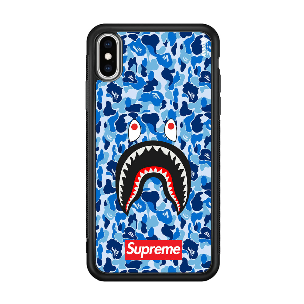 Bape Supreme Blue Camo iPhone X Case-Rubber Black (2D Case)-Oxvistore