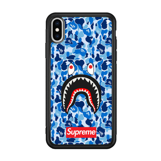 Bape Supreme Blue Camo iPhone X Case-Rubber Black (2D Case)-Oxvistore