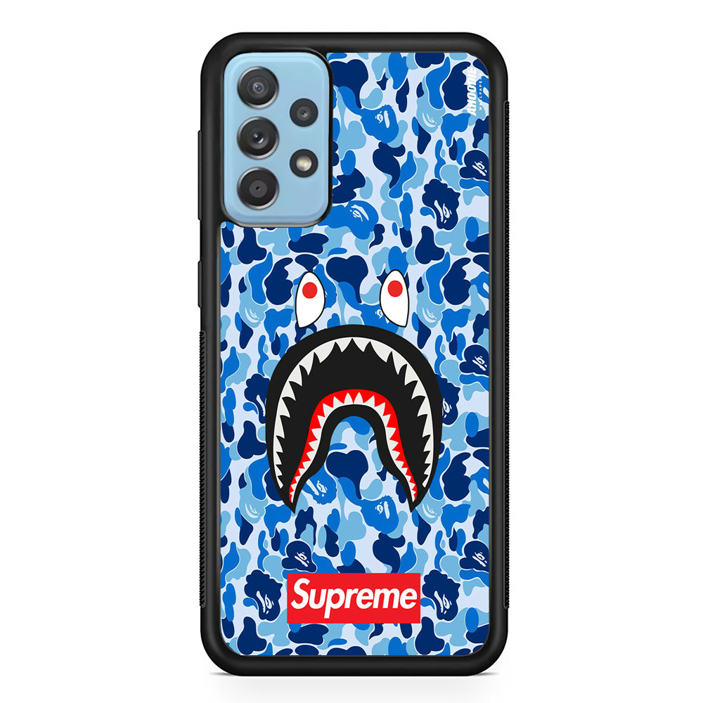 Bape Supreme Blue Camo Samsung Galaxy A72 Case-Rubber White (2D Case)-Oxvistore