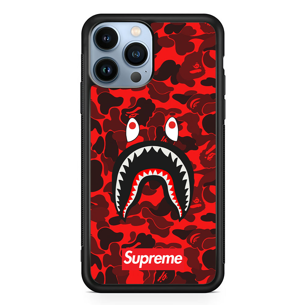Bape Supreme Red Camo 2D Rubber Phone Case-Black-Oxvistore