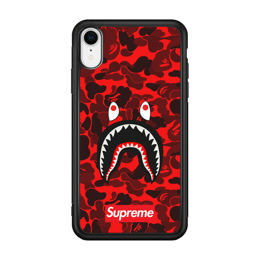 Bape Supreme Red Camo iPhone XR Case-Rubber White (2D Case)-Oxvistore