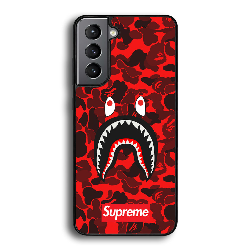 Bape Supreme Red Camo Samsung Galaxy S23 Case-Rubber Black (2D Case)-Oxvistore