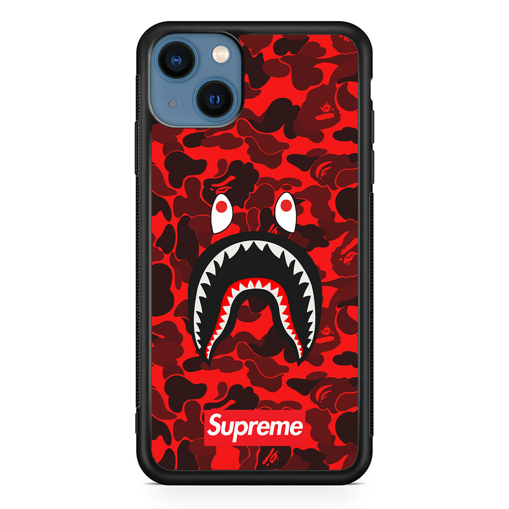 Bape Supreme Red Camo iPhone 13 Case-Rubber Black (2D Case)-Oxvistore