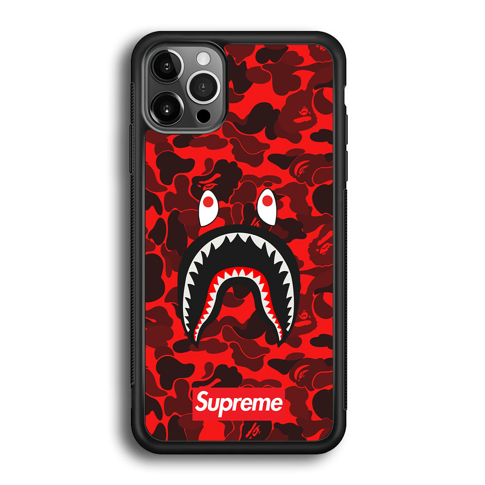 Bape Supreme Red Camo iPhone 12 Pro Case-Rubber Black (2D Case)-Oxvistore