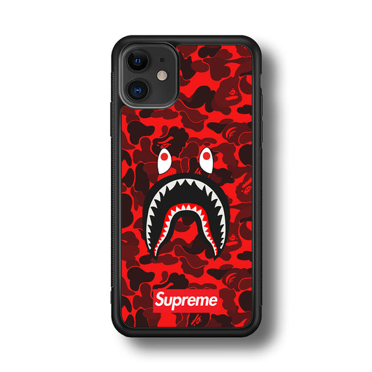 Bape Supreme Red Camo iPhone 11 Case-Rubber Black (2D Case)-Oxvistore