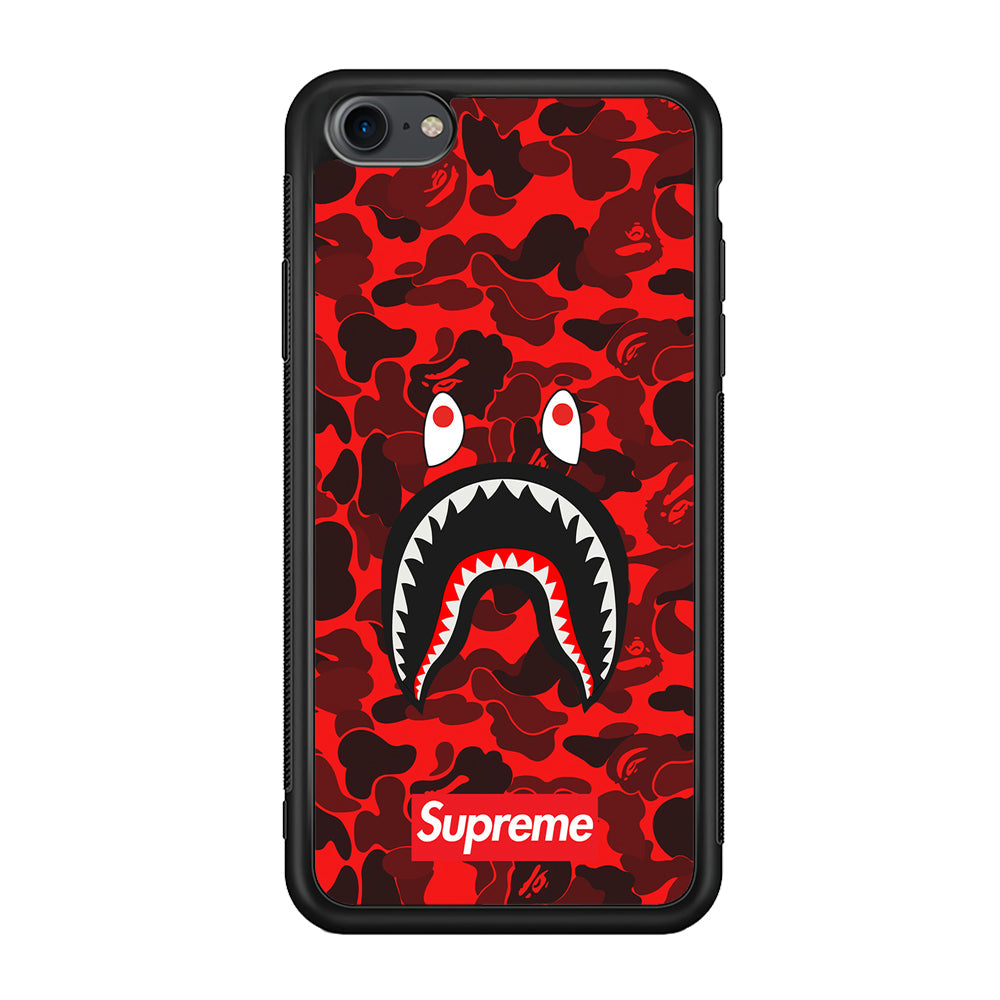 Bape Supreme Red Camo iPhone 8 Case-Rubber Black (2D Case)-Oxvistore