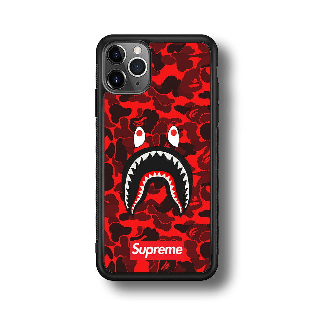 Bape Supreme Red Camo iPhone 11 Pro Case-Rubber Black (2D Case)-Oxvistore