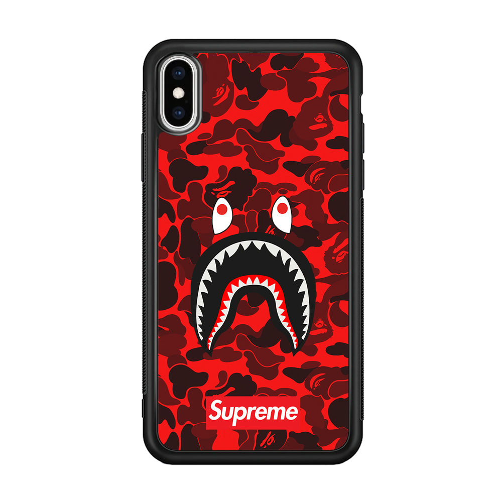 Bape Supreme Red Camo iPhone Xs Max Case-Rubber Black (2D Case)-Oxvistore