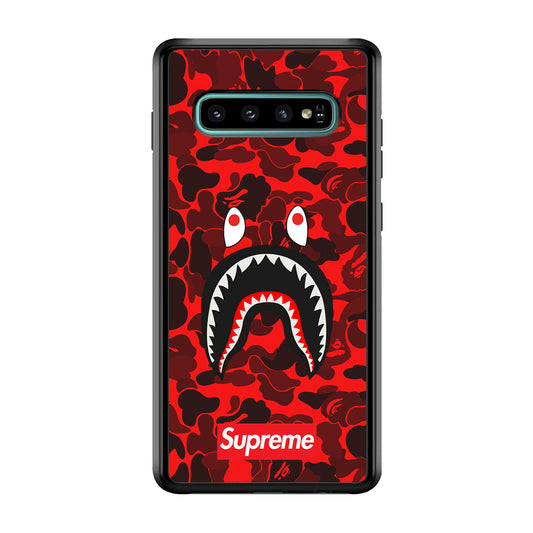 Bape Supreme Red Camo Samsung Galaxy S10 Case-Rubber White (2D Case)-Oxvistore