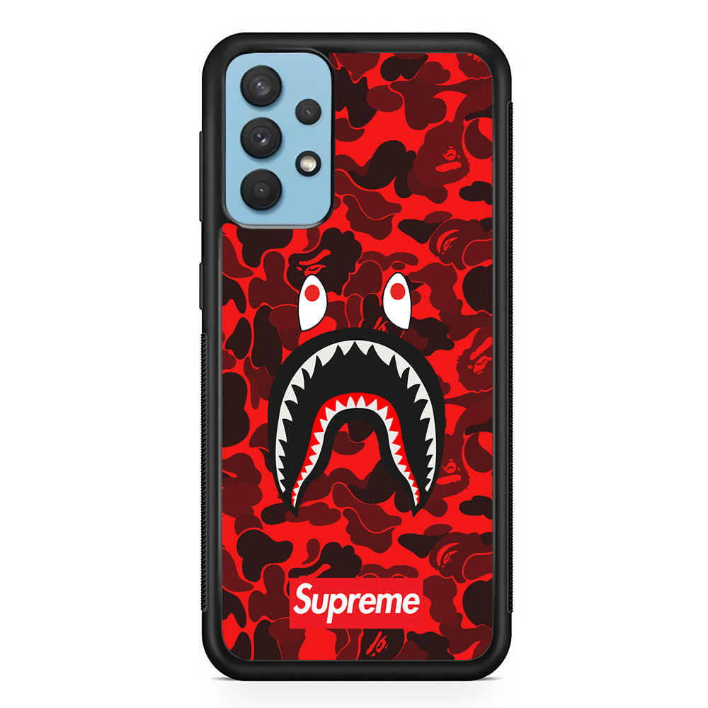 Bape Supreme Red Camo Samsung Galaxy A32 Case-Rubber Black (2D Case)-Oxvistore