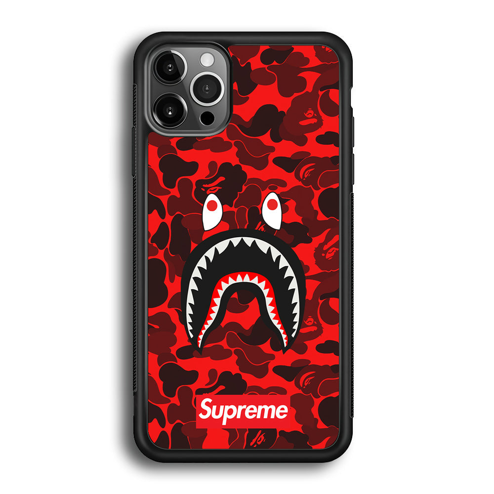 Bape Supreme Red Camo iPhone 12 Pro Max Case-Rubber Black (2D Case)-Oxvistore