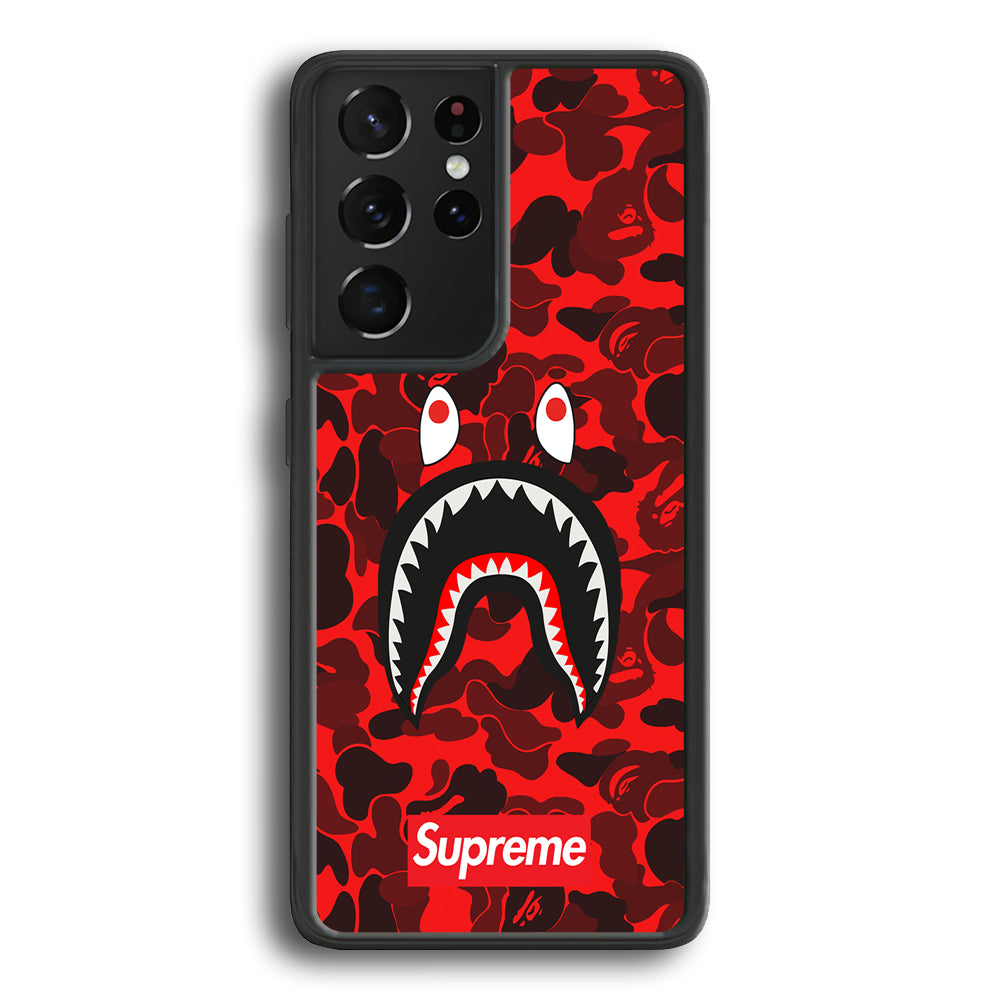 Bape Supreme Red Camo Samsung Galaxy S24 Ultra Case-Rubber Black (2D Case)-Oxvistore