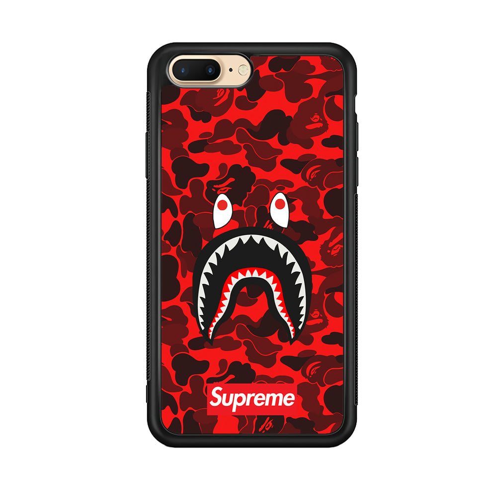Bape Supreme Red Camo iPhone 8 Plus Case-Rubber Black (2D Case)-Oxvistore