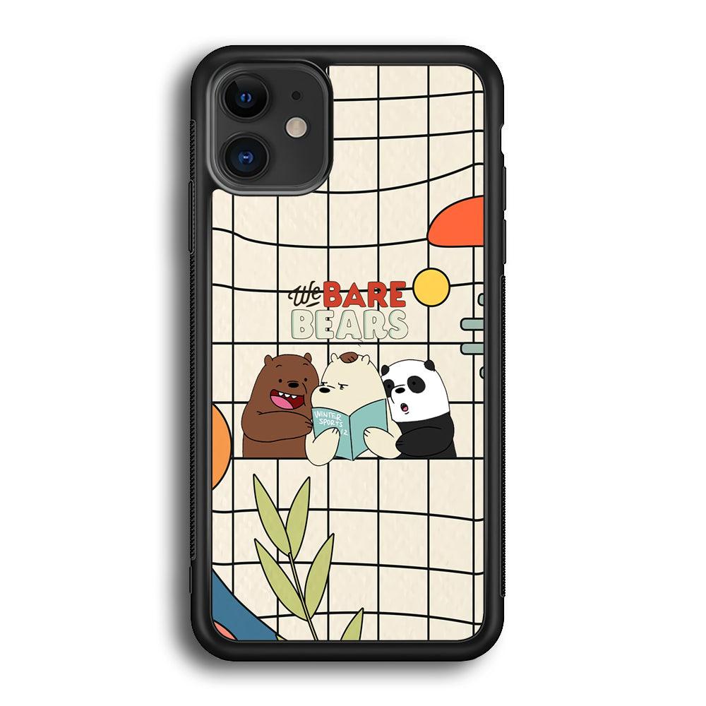 Bare Bears Reading a Book iPhone 12 Case-Rubber Black (2D Case)-Oxvistore