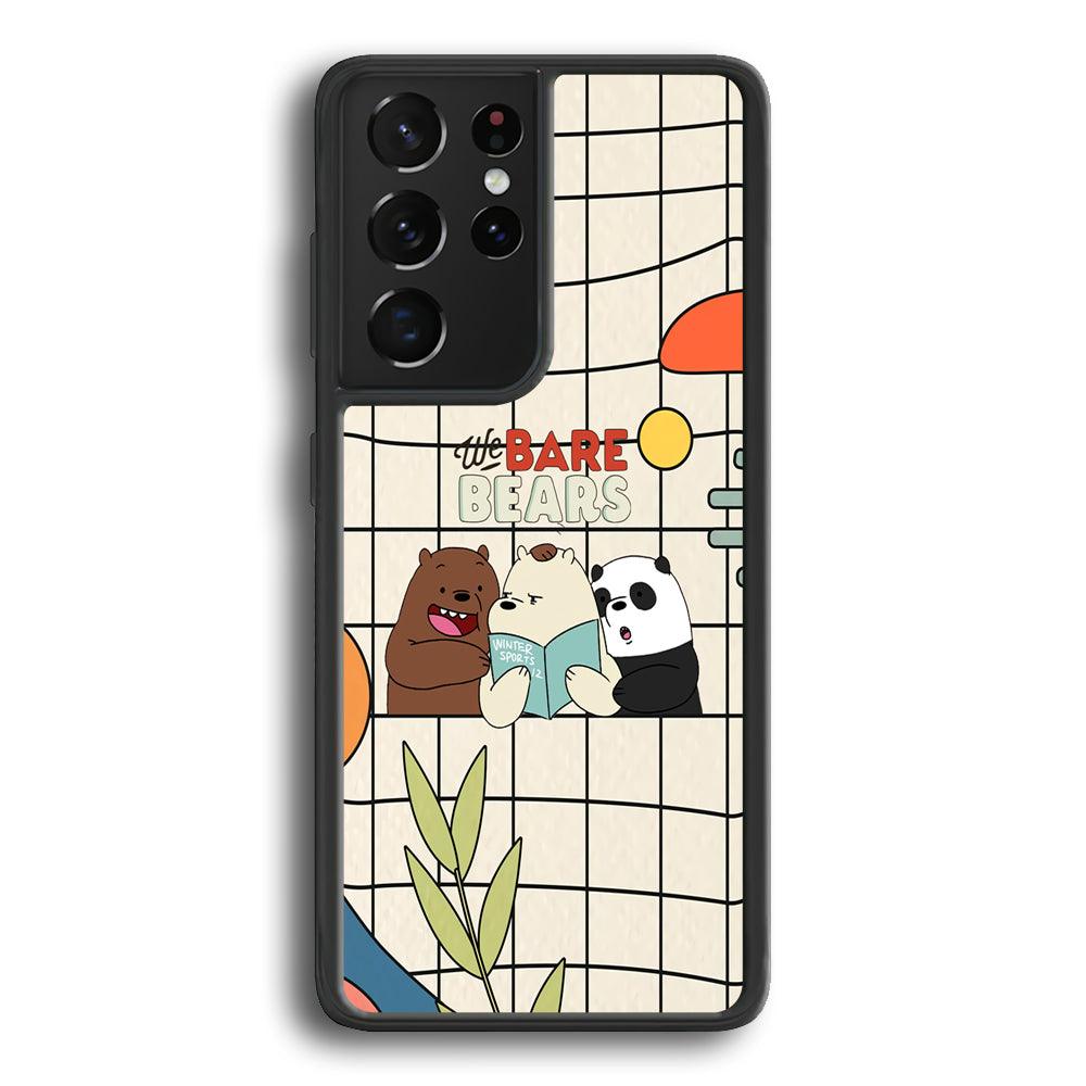 Bare Bears Reading a Book Samsung Galaxy S23 Ultra Case-Rubber Black (2D Case)-Oxvistore