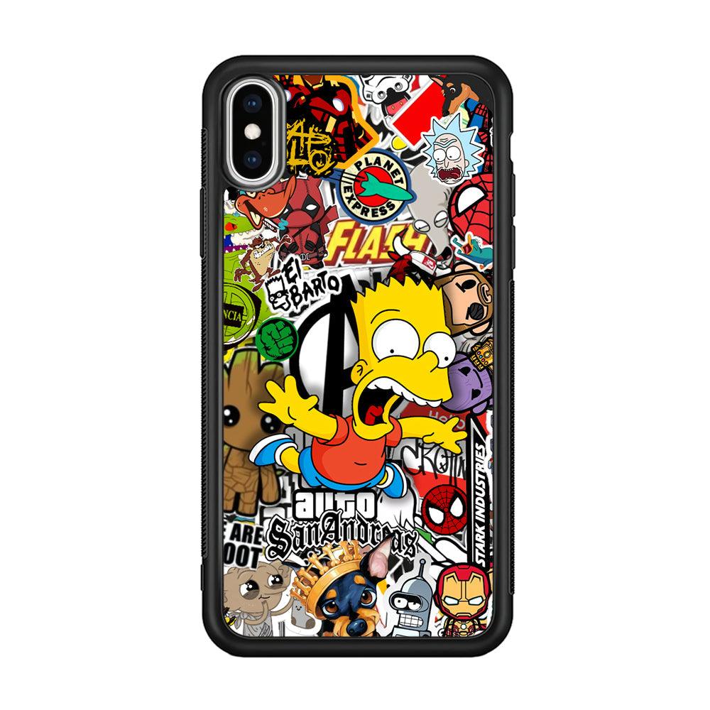 Bart Scream and Jumping iPhone XS Case-Rubber Black (2D Case)-Oxvistore