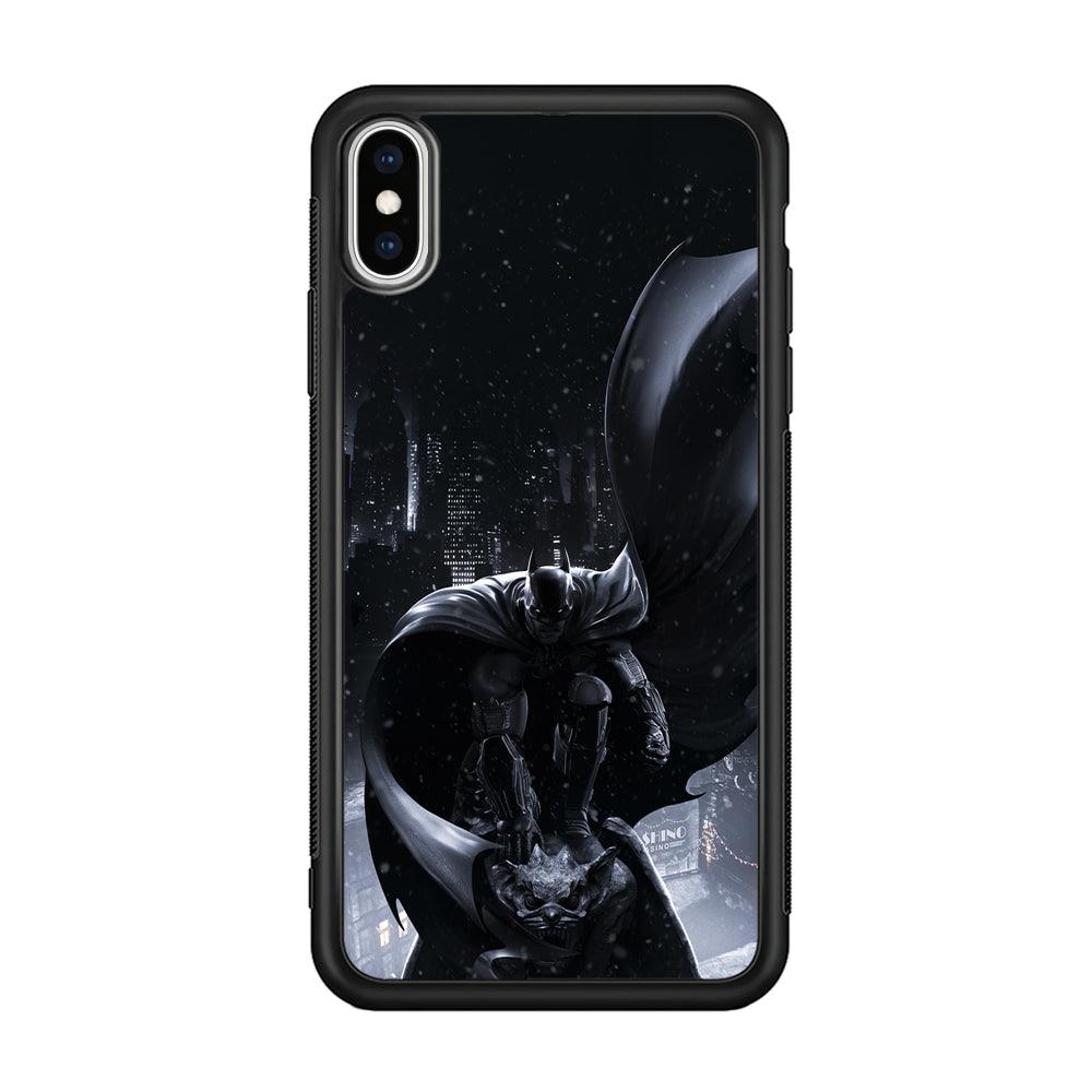 Batman Snowy Night iPhone XS Case-Rubber Black (2D Case)-Oxvistore