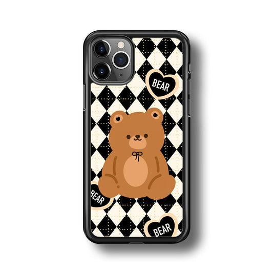 Bear and Black Flanel Theme iPhone 11 Pro Case-Rubber White (2D Case)-Oxvistore