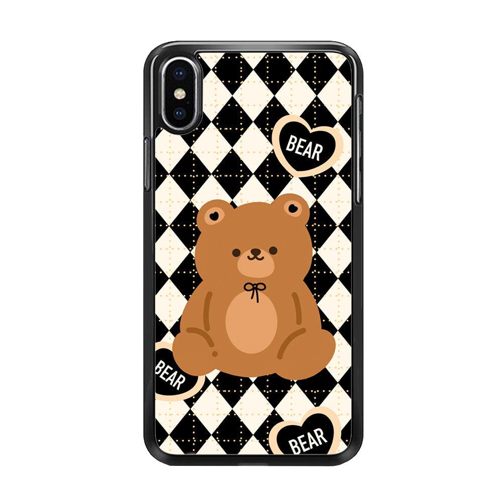 Bear and Black Flanel Theme iPhone X Case-Rubber Black (2D Case)-Oxvistore