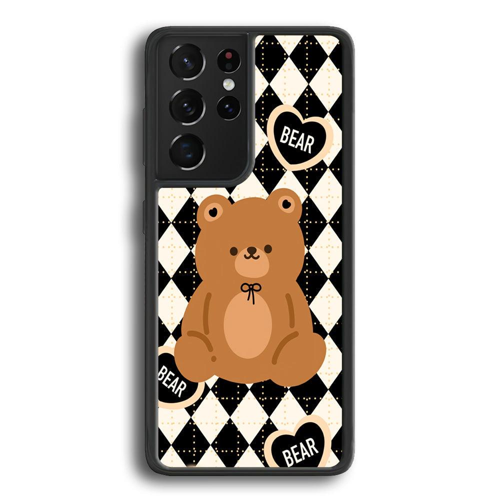 Bear and Black Flanel Theme Samsung Galaxy S22 Ultra Case-Rubber White (2D Case)-Oxvistore