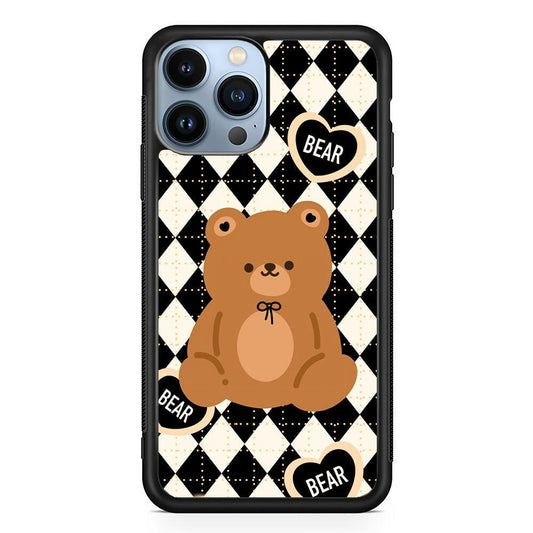 Bear and Black Flanel Theme iPhone 14 Pro Max Case-Rubber White (2D Case)-Oxvistore