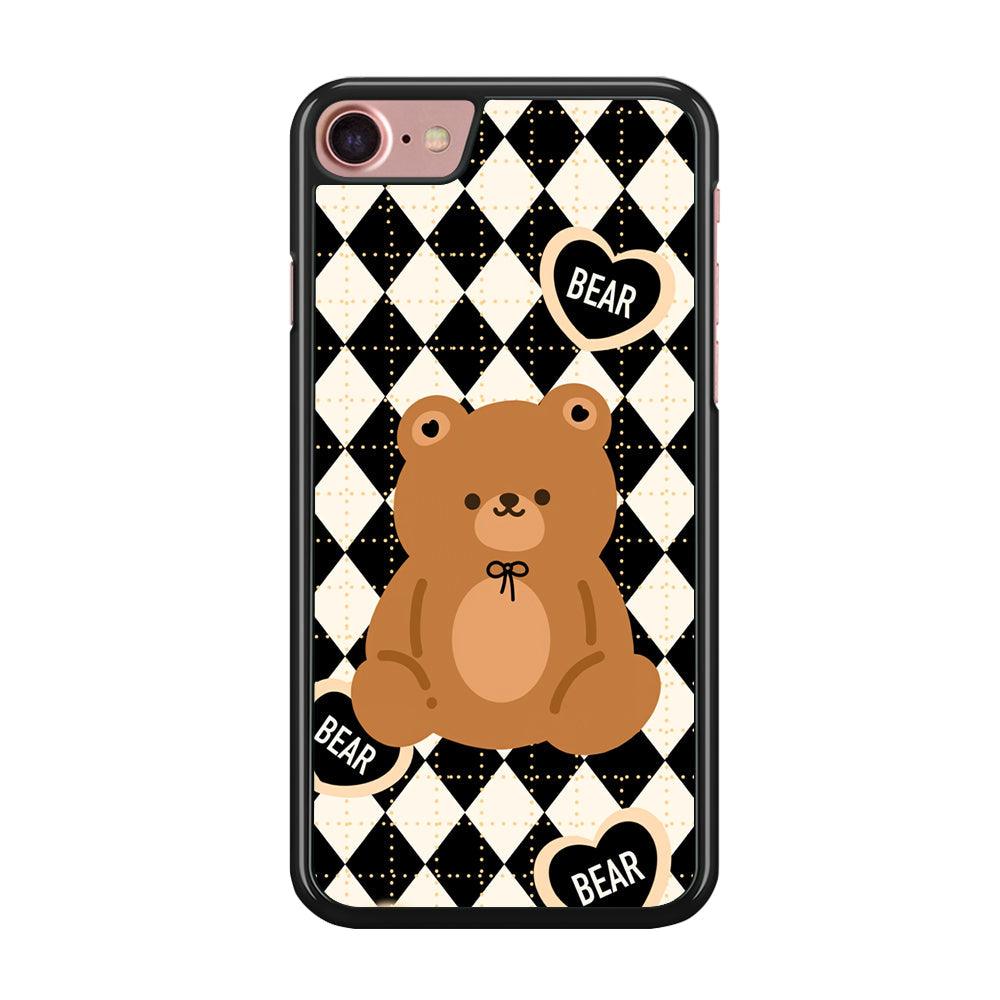 Bear and Black Flanel Theme iPhone 7 Case-Rubber White (2D Case)-Oxvistore