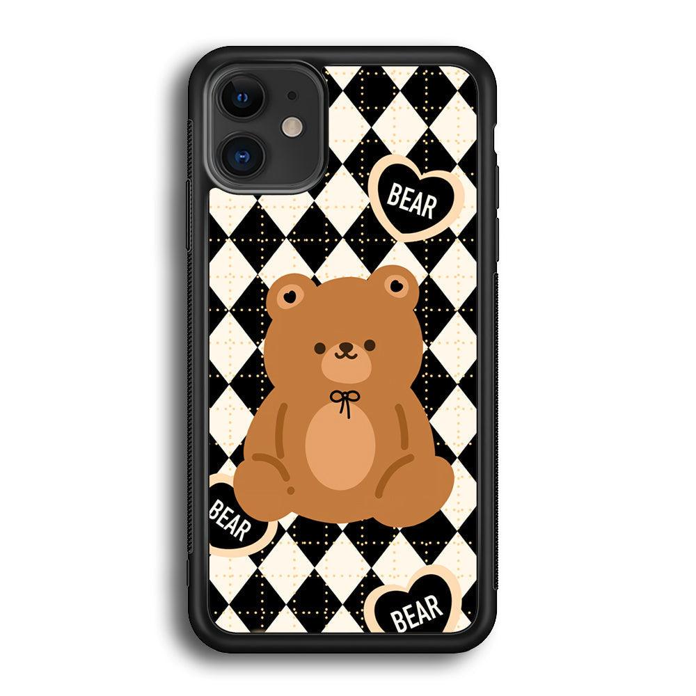 Bear and Black Flanel Theme iPhone 11 Case-Rubber White (2D Case)-Oxvistore