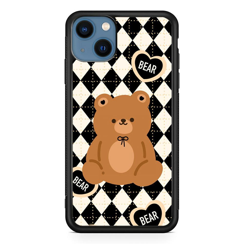 Bear and Black Flanel Theme iPhone 14 Case-Rubber White (2D Case)-Oxvistore