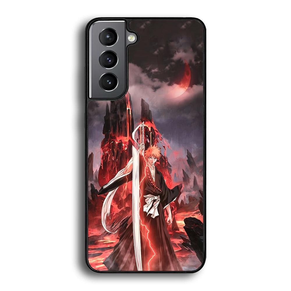 Bleach Red Moon and Lightning Samsung Galaxy S24 Plus Case-Rubber Black (2D Case)-Oxvistore