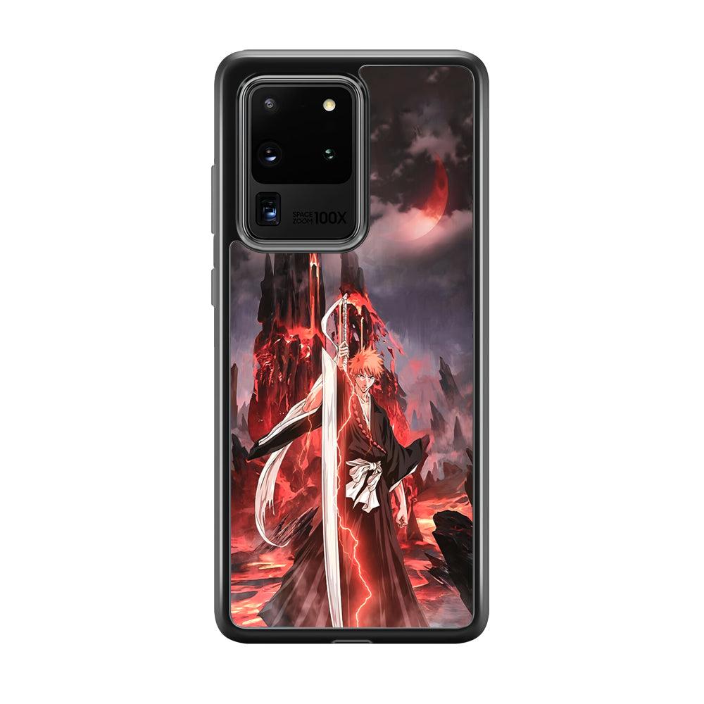 Bleach Red Moon and Lightning Samsung Galaxy S20 Ultra Case-Rubber Black (2D Case)-Oxvistore