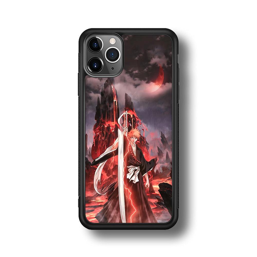 Bleach Red Moon and Lightning iPhone 11 Pro Max Case-Rubber Black (2D Case)-Oxvistore