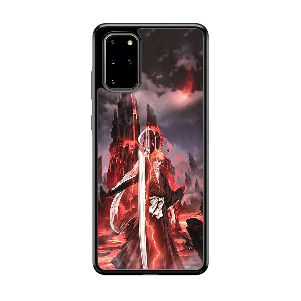 Bleach Red Moon and Lightning Samsung Galaxy S20 Plus Case-Rubber Black (2D Case)-Oxvistore