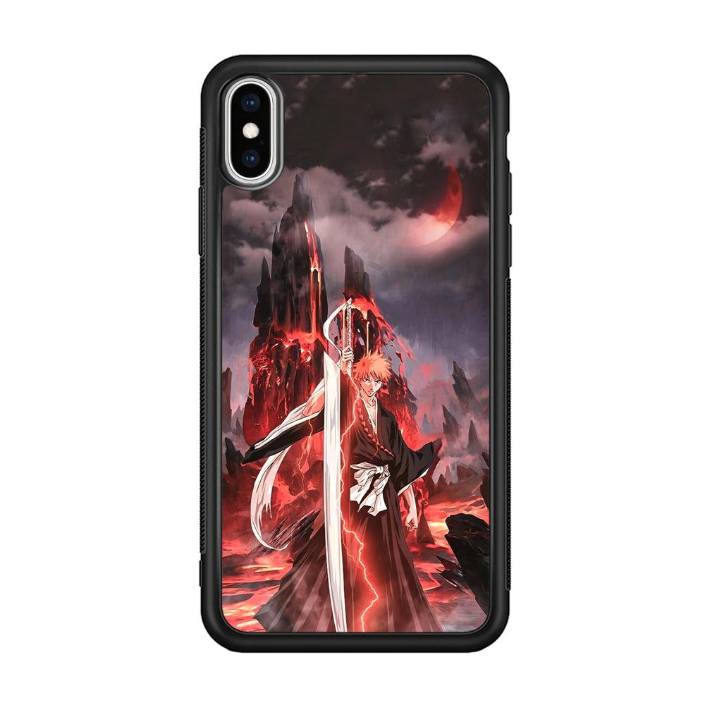 Bleach Red Moon and Lightning iPhone Xs Max Case-Rubber Black (2D Case)-Oxvistore