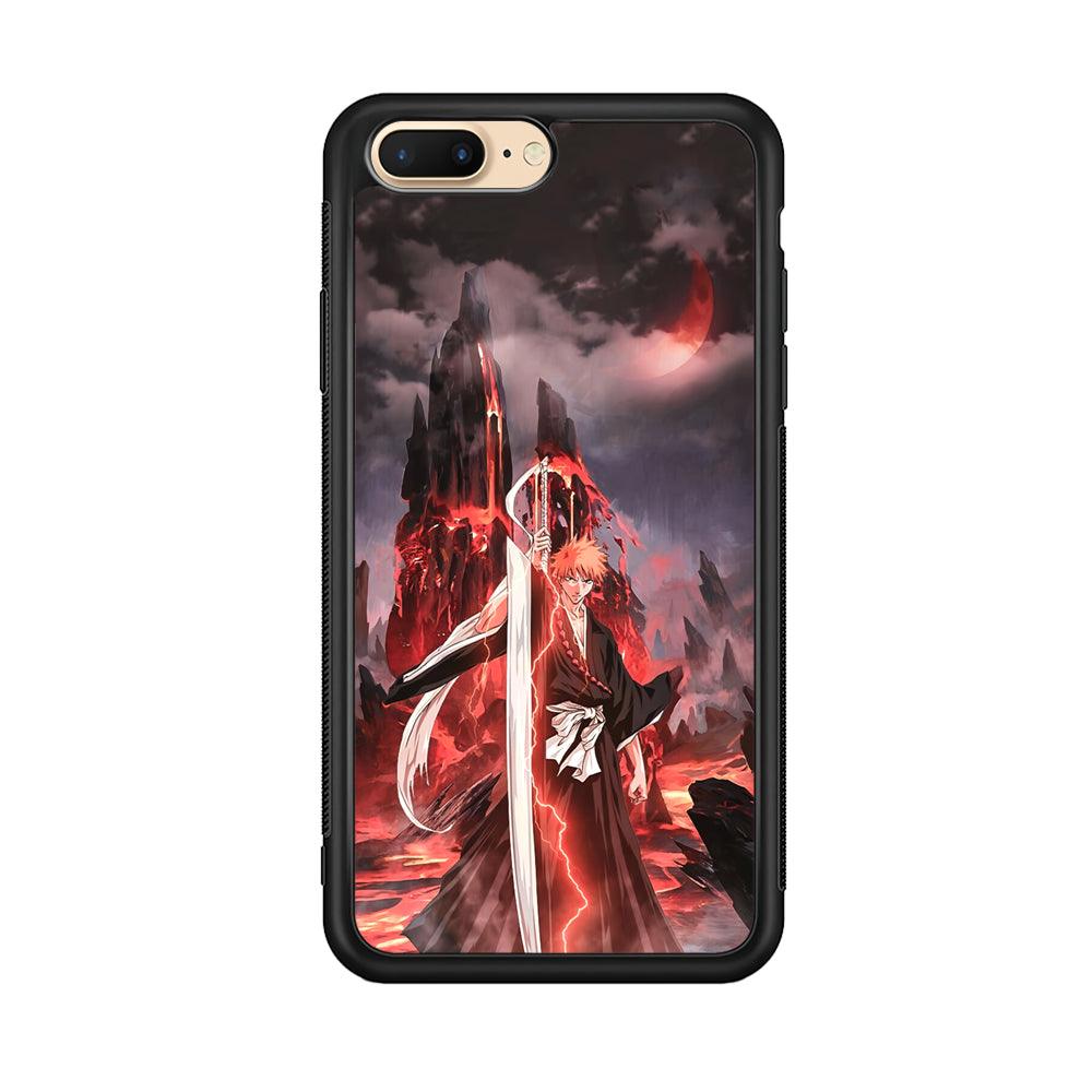 Bleach Red Moon and Lightning iPhone 7 Plus Case-Rubber Black (2D Case)-Oxvistore