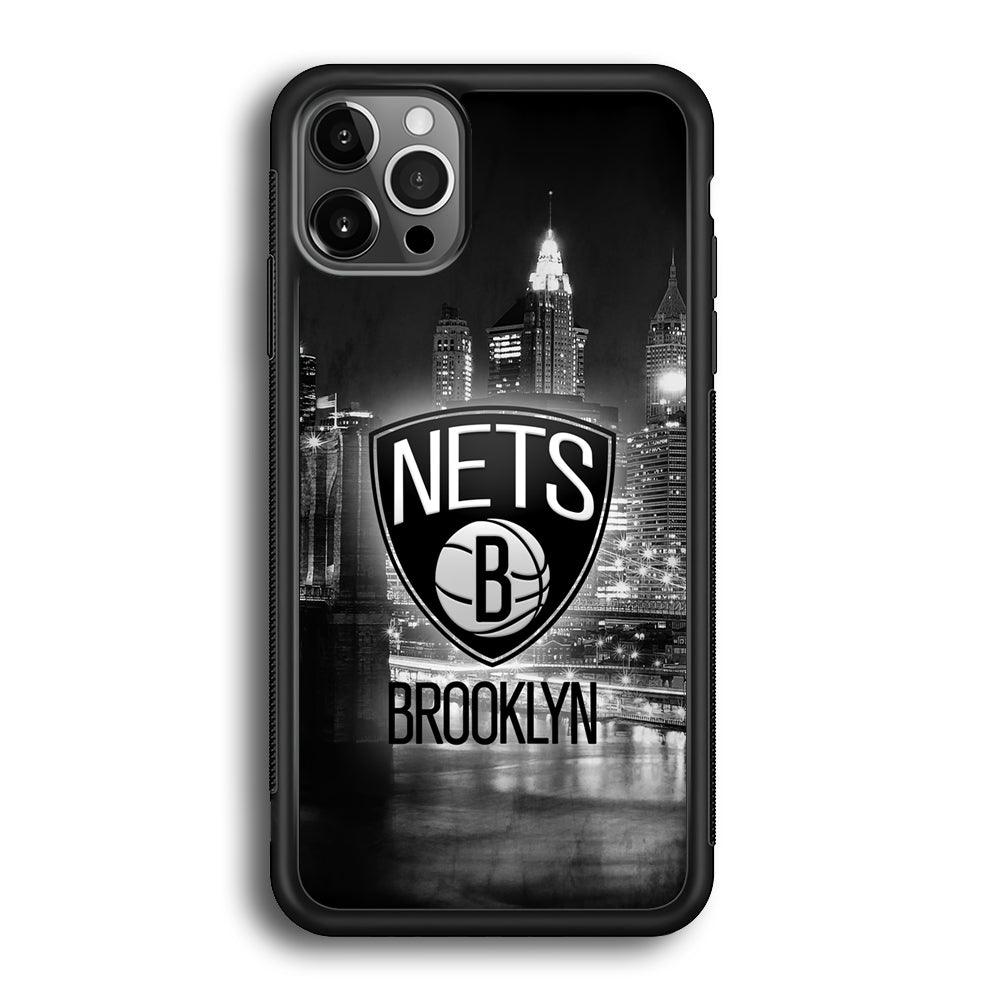 Brooklyn Nets Night Town iPhone 12 Pro Case-Rubber Black (2D Case)-Oxvistore
