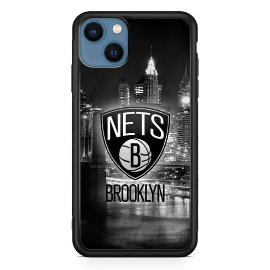 Brooklyn Nets Night Town iPhone 14 Case-Rubber Black (2D Case)-Oxvistore
