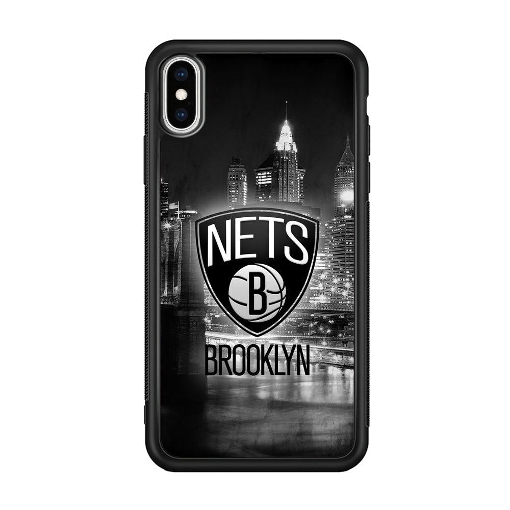 Brooklyn Nets Night Town iPhone XS Case-Rubber Black (2D Case)-Oxvistore