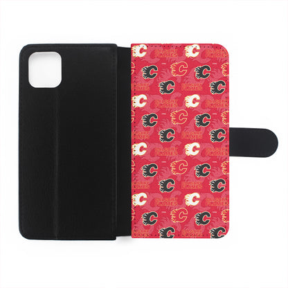 Calgary Flames Pattern Flip Wallet Phone Case