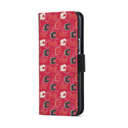 Calgary Flames Pattern Flip Wallet Phone Case