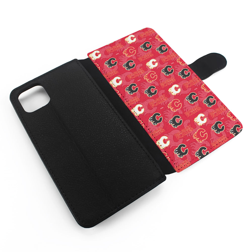 Calgary Flames Pattern Flip Wallet Phone Case